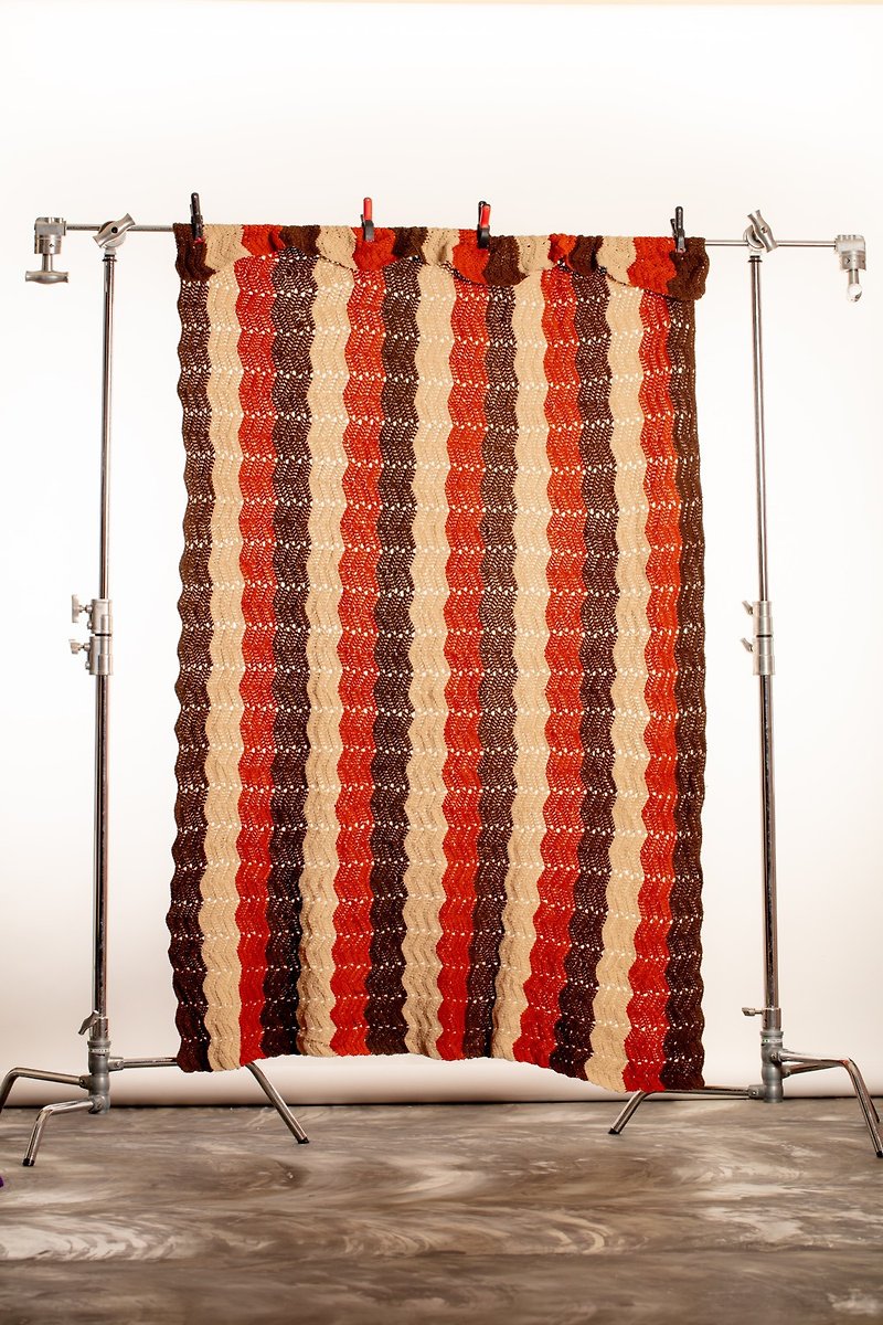Crochet Blanket Crochet Blanket Used Vintage Vintage Carpet Floor Mat Blanket - พรมปูพื้น - วัสดุอื่นๆ 