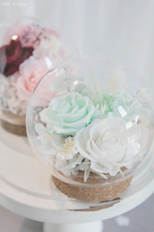 OWN Flower花藝設計 永生玫瑰花盅/永生花玻璃球/永生花禮/生日禮物/不凋花盅/不凋花