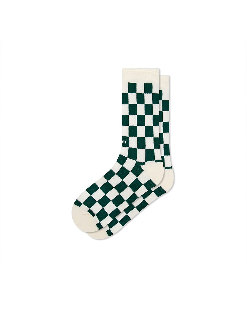 Checkered Crew Socks Twilight Green - Checkered Knit High Socks - Socks - Cotton & Hemp Green