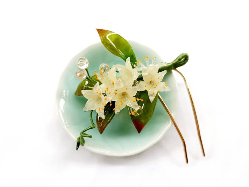 清新橙花 仙氣熱縮花古風髮簪髮飾飾品配件 - 髮夾/髮圈 - 其他材質 黃色