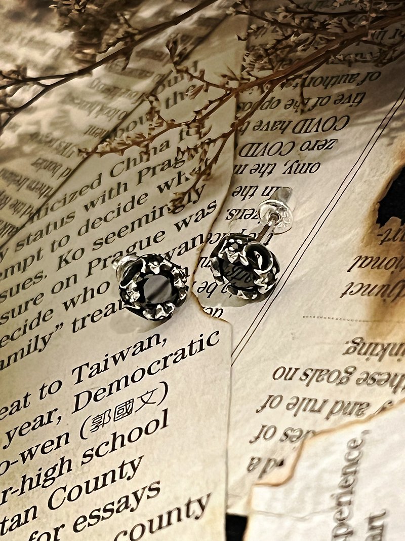 [Baroque Series] Obsidian earrings/sterling silver/single - Earrings & Clip-ons - Sterling Silver Silver
