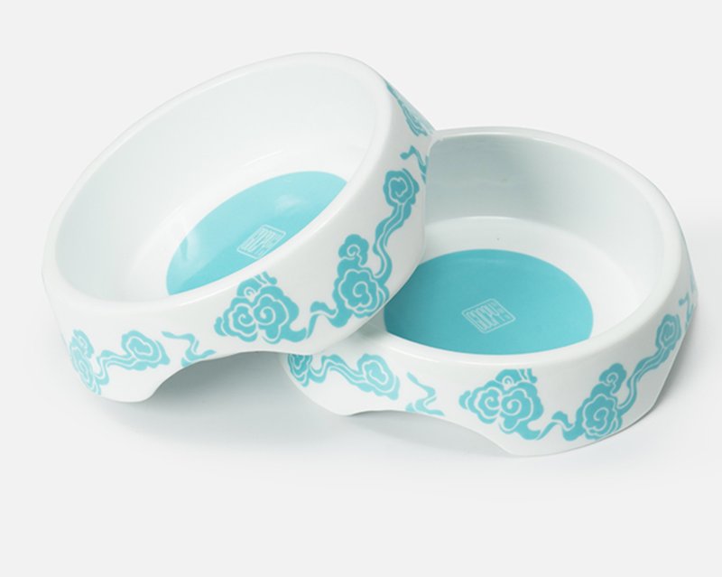【喂食飯盆】大小型犬/防打翻祥云碗 - 寵物碗/碗架/自動餵食器 - 其他材質 藍色
