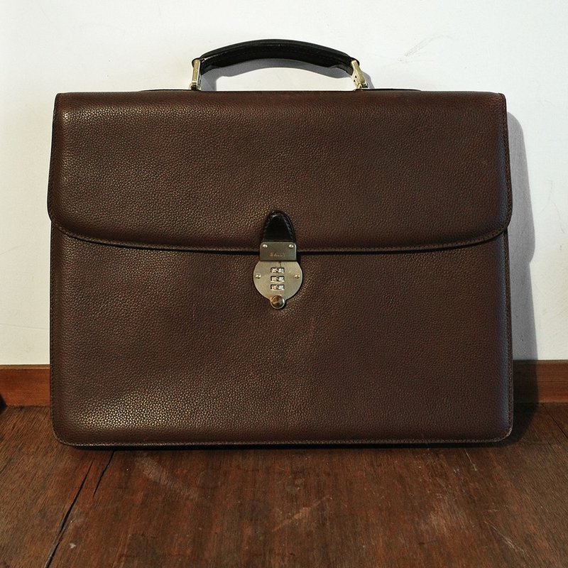 BALLY 巴利 Vintage 絕版古董 牛皮荔枝紋 密碼鎖 公事包 斜背包 - 公事包 - 真皮 咖啡色