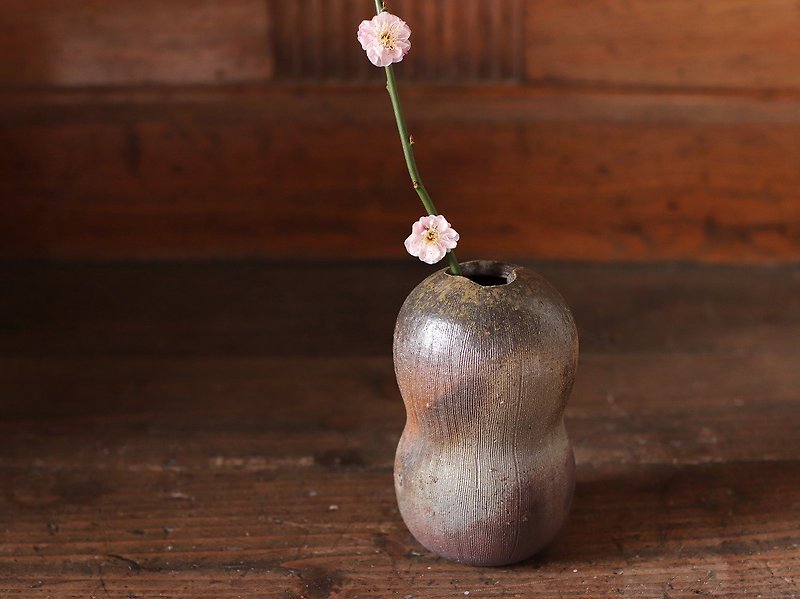 Bizen ware flower case h3-035 - Pottery & Ceramics - Pottery Brown