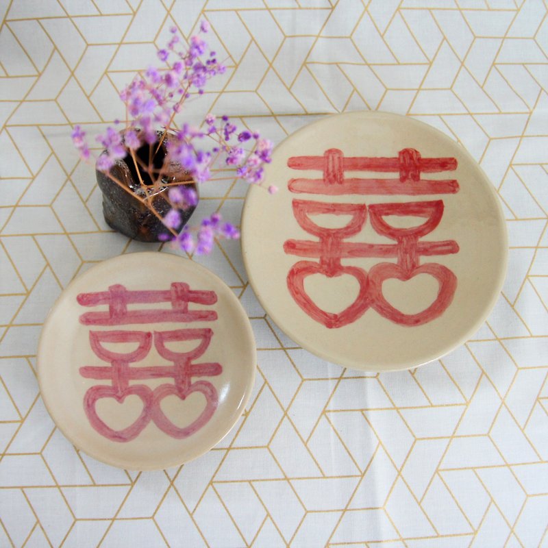 囍Hand-painted pottery plate, plate, dinner plate, fruit plate, snack plate - about 15,12 cm in diameter - จานเล็ก - ดินเผา หลากหลายสี