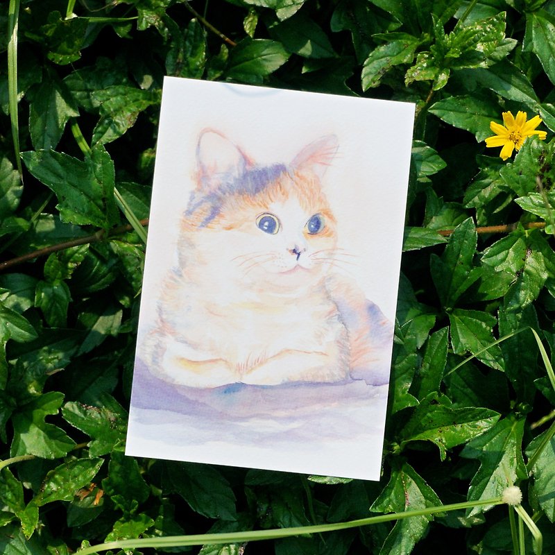 Lovely Animal watercolor postcard, Greeting card, Birthday card, print - CAT - การ์ด/โปสการ์ด - กระดาษ สีม่วง