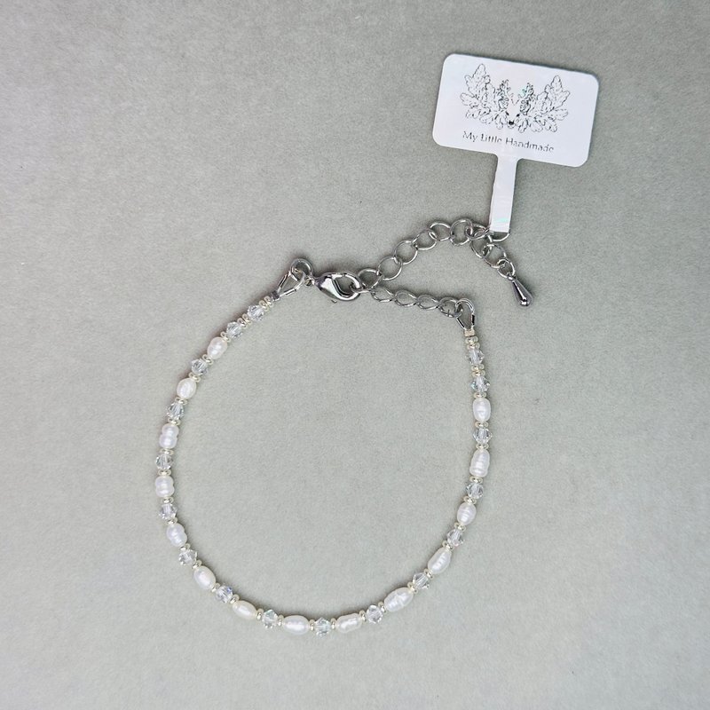 Natural freshwater pearl + Swarovski crystal bracelet JW128H-002 - สร้อยข้อมือ - ไข่มุก หลากหลายสี