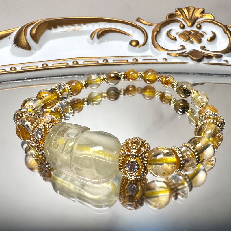 Citrine Pixiu natural crystal bracelet | Huang Asai | Titanium crystal | Citrine | Titanium crystal with mother mineral - สร้อยข้อมือ - คริสตัล สีเหลือง