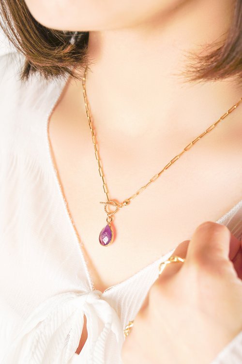 Ficelle 貴人 x 紫水晶 鋯石 紫 黃銅鍍18K金【午後邂逅】項鍊