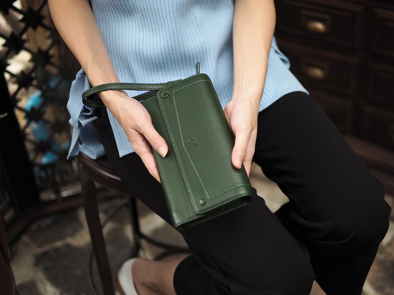 EVE (Green) : Long wallet, cow leather wallet - กระเป๋าสตางค์ - หนังแท้ สีเขียว