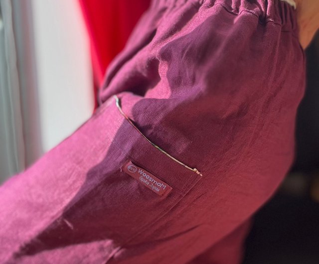 新品同様　motomi.mリネン100%パンツ　チャコールグレー 春名亜美さんコラボ ]選べる2丈リネンライクタックパンツ [M4154