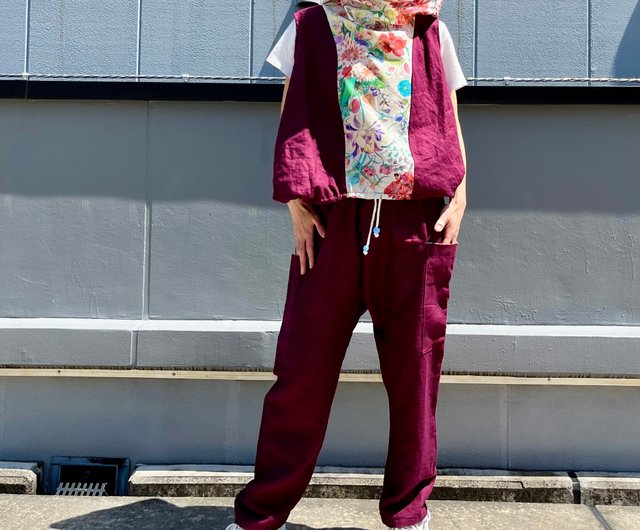 ヘビロテ間違いなし ボルドーカラーの国産リネン ちょっとルーズな