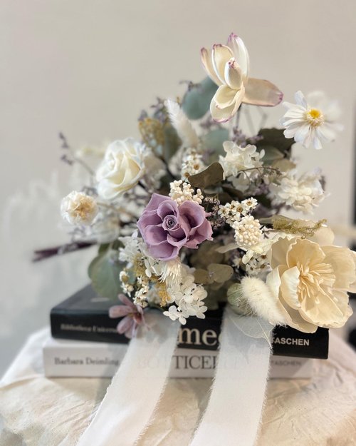 霧光花藝Twilight Florist 永生不凋花手捧花-紫白粉係