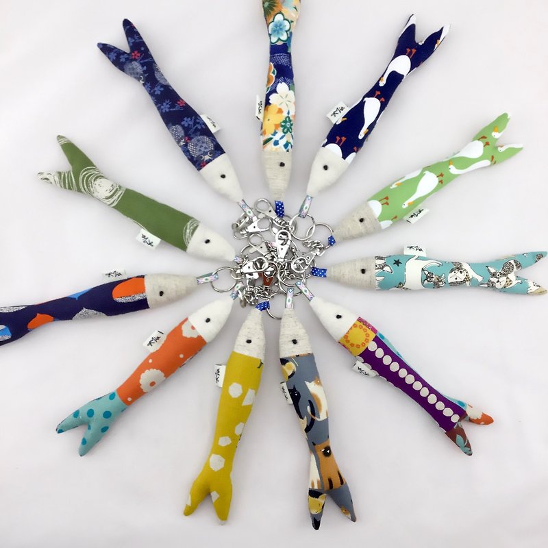 Colorful patchwork style - fish fish strap / keychain (with metal hook) - Charms - Cotton & Hemp 