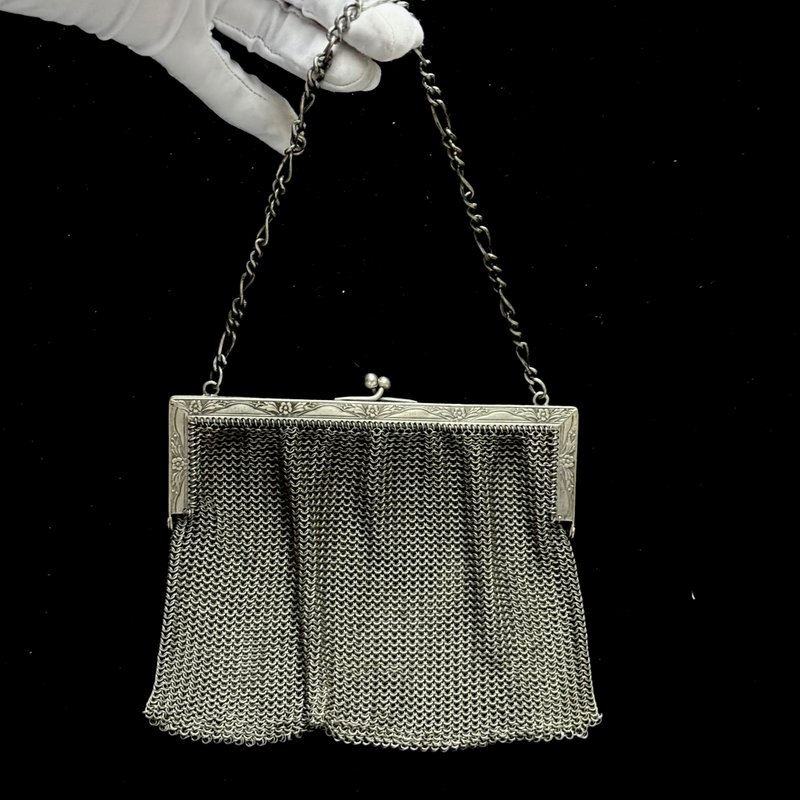*50846-Stunning French Antique Silver Mesh Purse - Coin Purses - Silver 