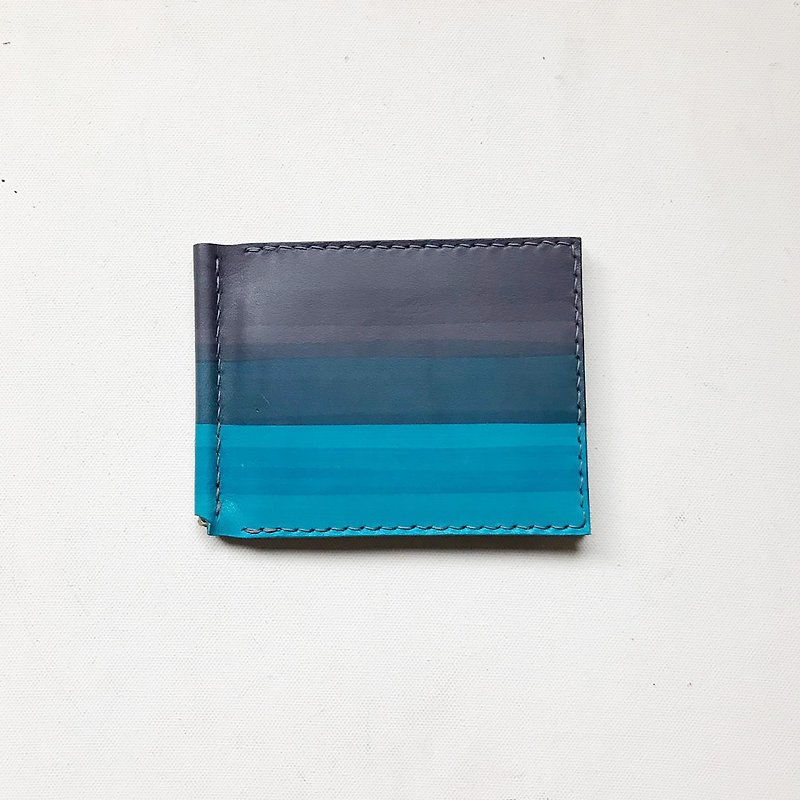 Vegetable Tanned Leather Money Clip_6 Card Layers_Gray Blue Gradient Lyon Blue - ID & Badge Holders - Genuine Leather Blue