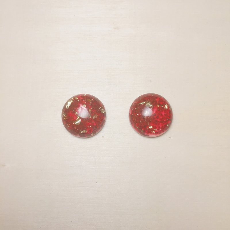 復古金箔紅色耳環 - 耳環/耳夾/耳骨夾 - 樹脂 紅色