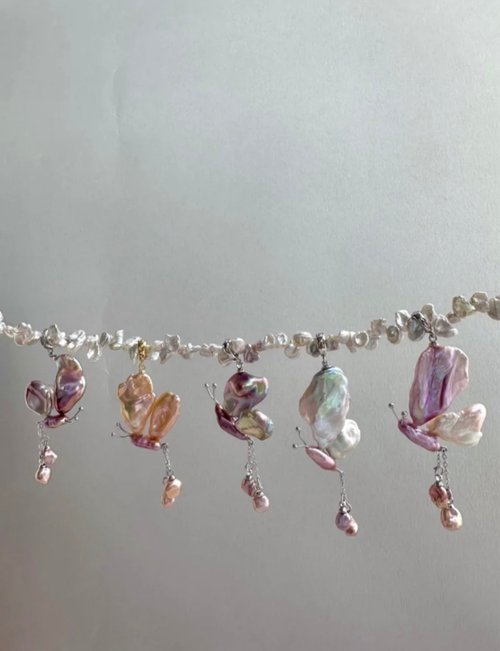 YuanPearl園珍手作 YuanPearl天然巴洛克花瓣形蝴蝶設計珍珠萬能扣吊墜