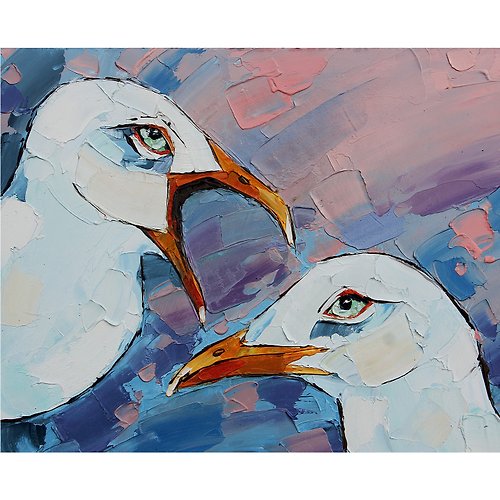 ARTbyAnnaSt Seagull Painting Bird Original Art Impasto Work of Art Small Oil Wall Art