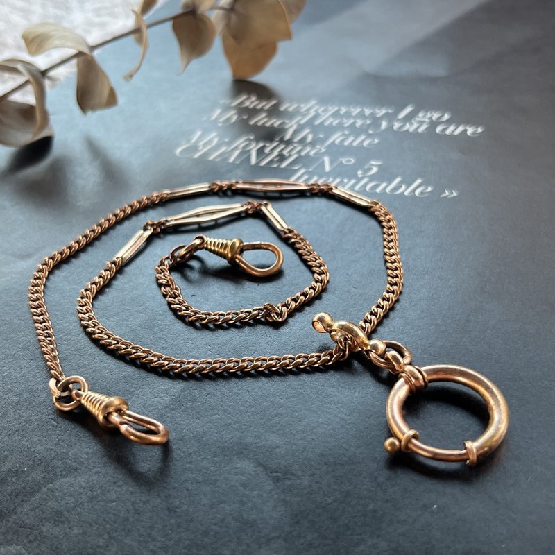 [Large clasp gold-filled pocket watch chain] Vintage American antique jewelry and old jewelry - สร้อยคอยาว - โลหะ 