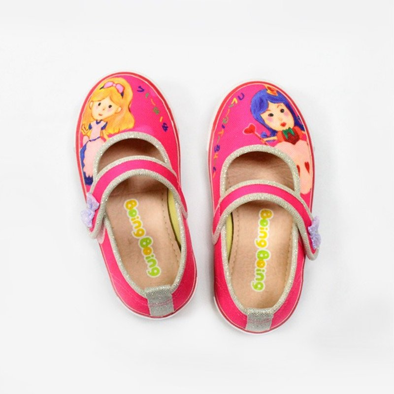 イラスト人形の靴 - 桃色不思議の国のアリス子供用靴 - キッズシューズ - コットン・麻 レッド