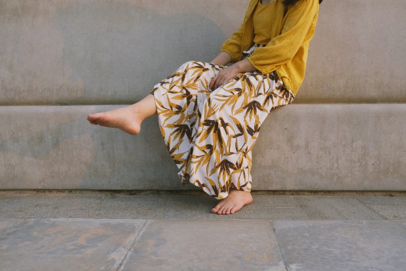 Leaf long hakama - Women's Pants - Other Man-Made Fibers Yellow