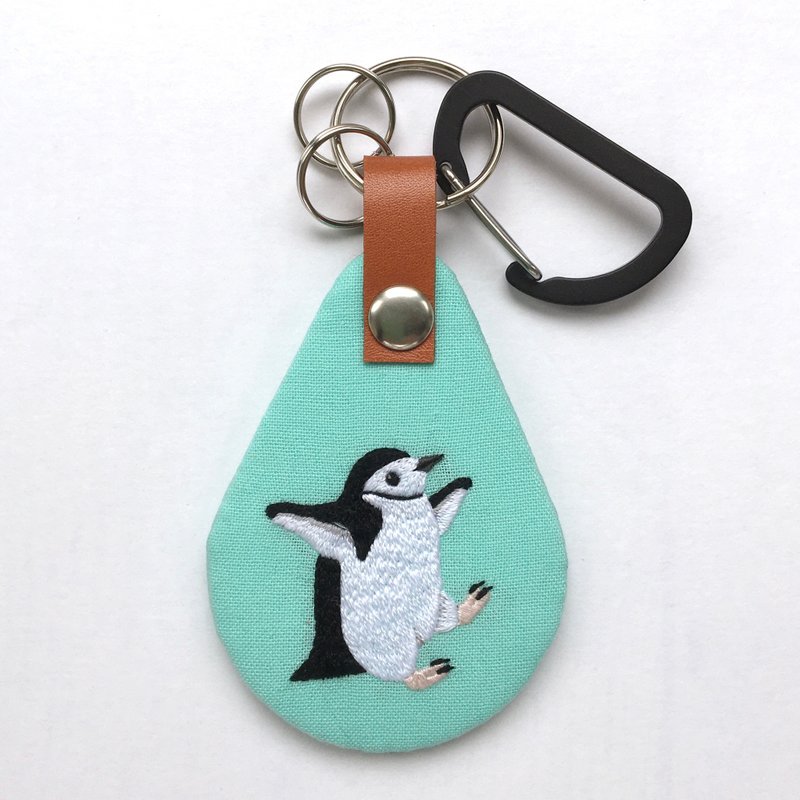 Chinstrap penguin embroidery key chain: Cyan - Keychains - Thread Blue