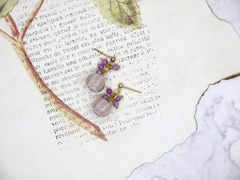 Handmade glass violet agate earrings (replaceable ear clips) - ต่างหู - เครื่องเพชรพลอย สีม่วง
