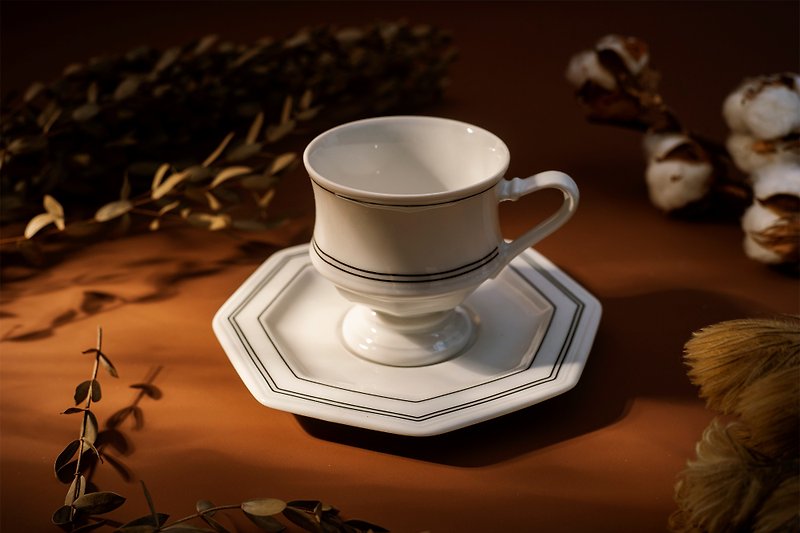 Made in West Germany-antique fresh line octagonal coffee cup tray set - Mugs - Porcelain White