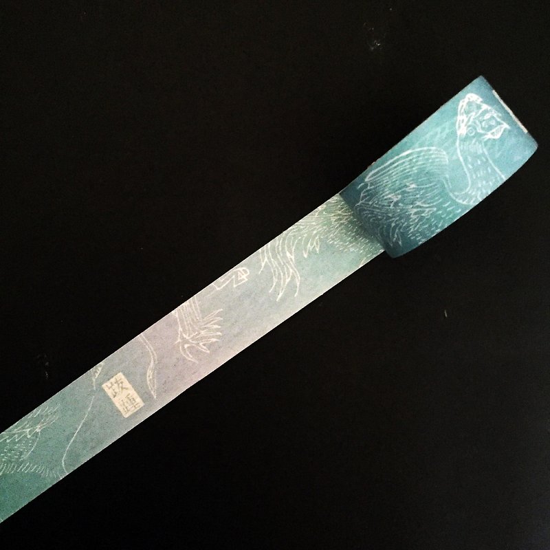 Shanhaijing paper tape--roll four birds - มาสกิ้งเทป - กระดาษ สีน้ำเงิน