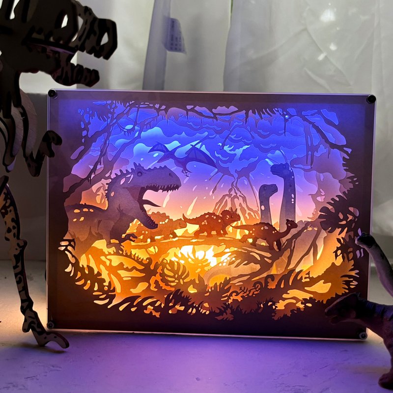 Light and shadow situation paper carving lamp - Dinosaur forest creative paper night lamp (gradient color version) - งานไม้/ไม้ไผ่/ตัดกระดาษ - กระดาษ หลากหลายสี