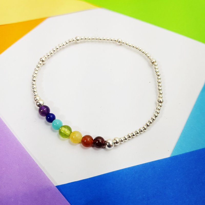 Xizizi Pebbles LOVE Rainbow Sterling Stone Stone Bracelet Stone - Bracelets - Gemstone Multicolor