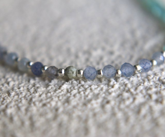 天然石ビーズブレスレット グレーと青 ブレスレットブルー石グレー天然石 - 良くなる - - ショップ Hand in