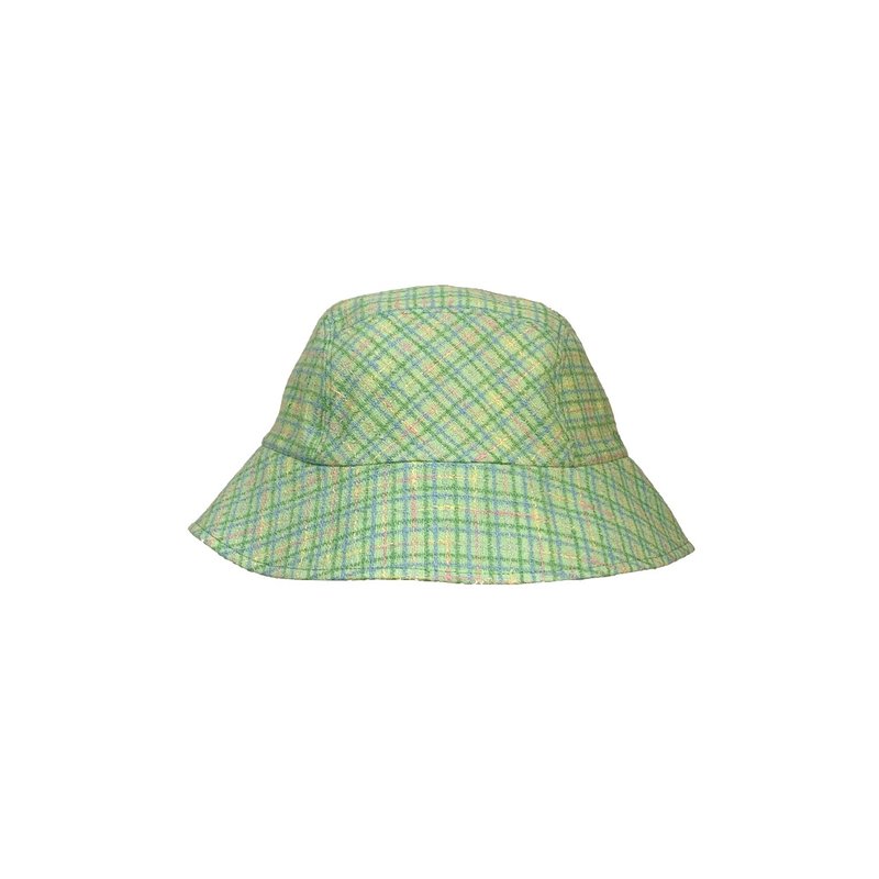 Fruit Green Check-Handmade Square Fisherman Hat - หมวก - ผ้าฝ้าย/ผ้าลินิน สีเขียว