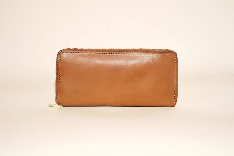 ㄇ zipper long clip customized lettering - Wallets - Genuine Leather Brown