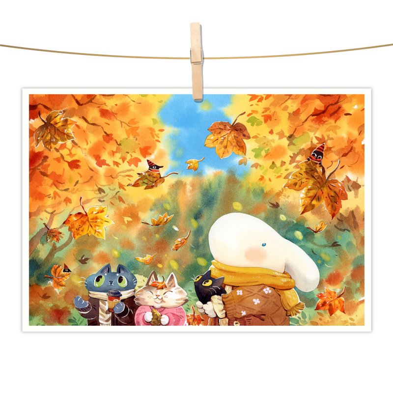 afu水彩插畫明信片 - 秋日交響曲 - 卡片/明信片 - 紙 