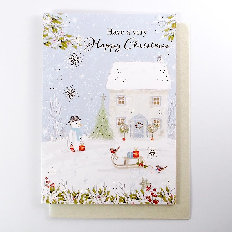 雪だるまはクリスマスカードを作る[Ling Design-card Christmas series] - カード・はがき - 紙 多色