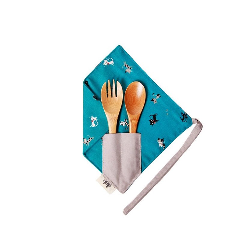 [One corner of the simple chopsticks set]-willing to be a cat slave (blue) - Cutlery & Flatware - Cotton & Hemp Blue