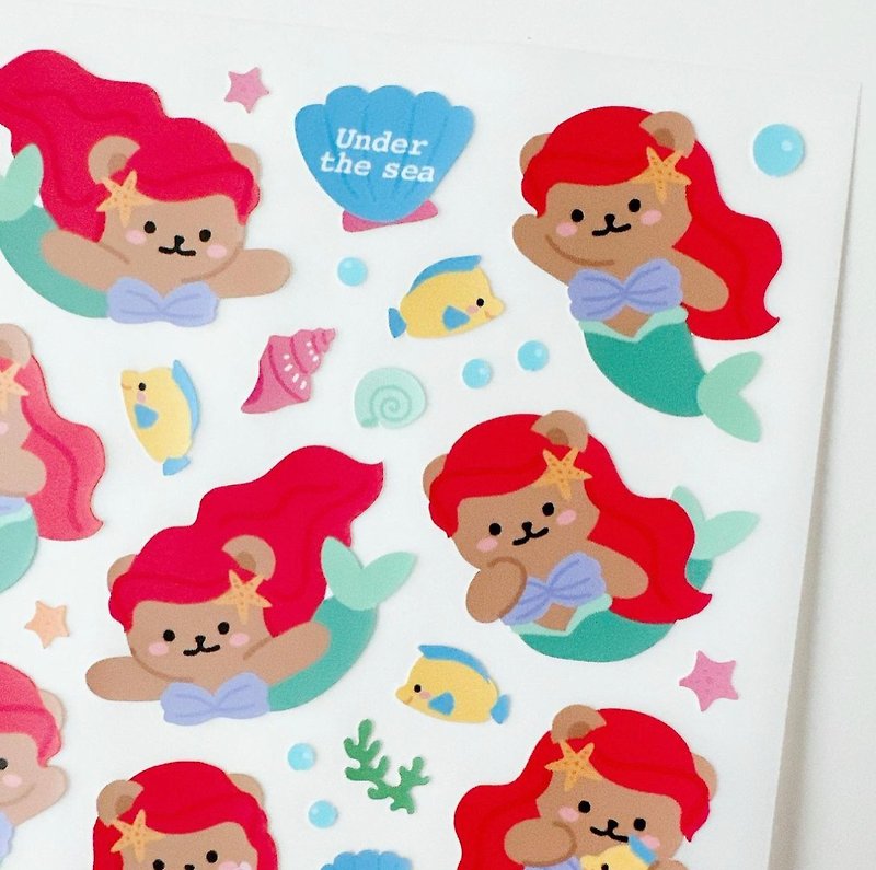 Doodle Bear x Mermaid Sticker - สติกเกอร์ - กระดาษ หลากหลายสี