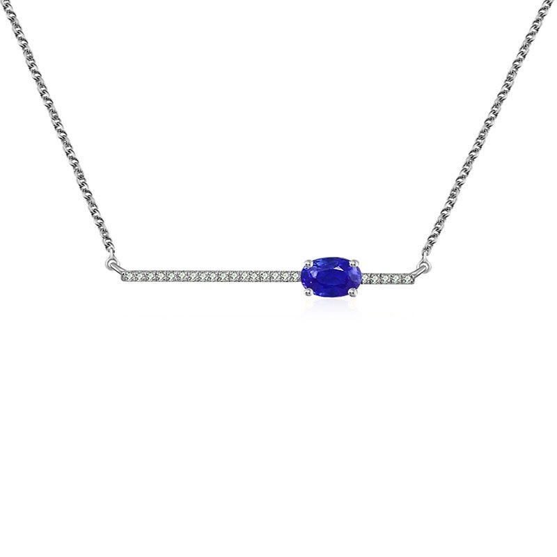 Line Diamond Necklace with Sapphire - สร้อยคอ - เครื่องเพชรพลอย สีน้ำเงิน
