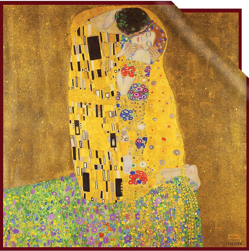 Gustav Klimt 【The Kiss (Lovers)】 Silk Scarf  【Valentines Day Gift】New Year Gift - ผ้าพันคอ - ผ้าไหม สีทอง