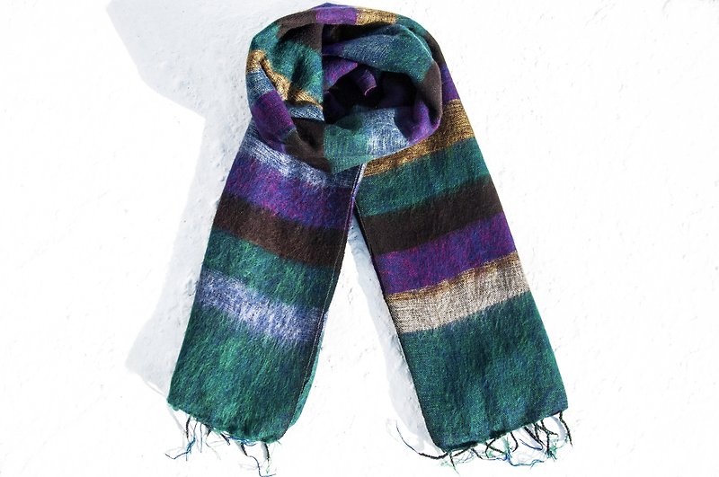 Valentine's Day gift birthday gift limited edition of a pure wool shawl / boho knitted scarves / hand-woven scarves / knitted shawls / blankets / pure wool scarves / pure wool shawl - simple fashion rainbow stripe world - Scarves - Wool Multicolor