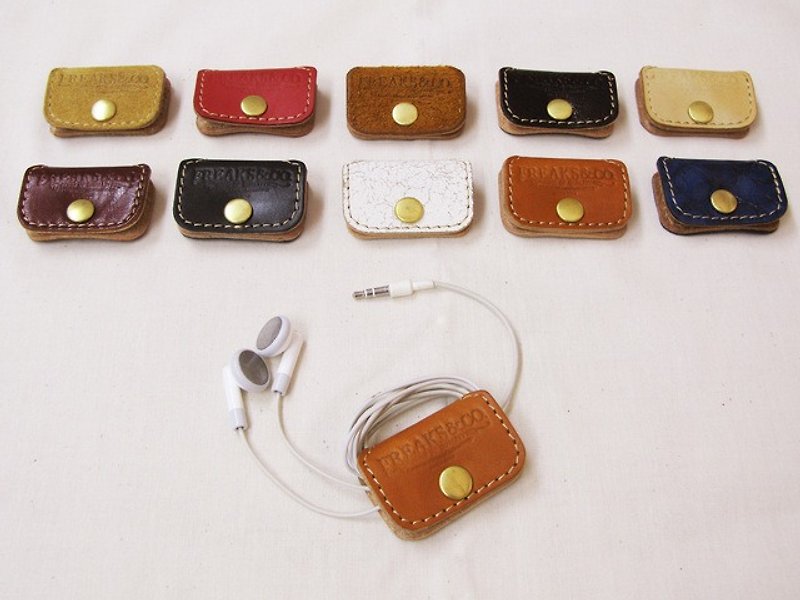 Leather earphone holder Square (Brown) - Headphones & Earbuds - Genuine Leather Orange