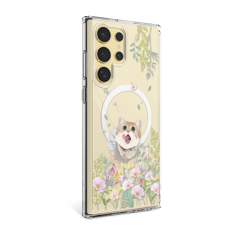 Samsung S25/S24S23系列 輕薄軍規防摔磁吸手機殼-花草短毛貓 - 手機殼/手機套 - 其他材質 多色