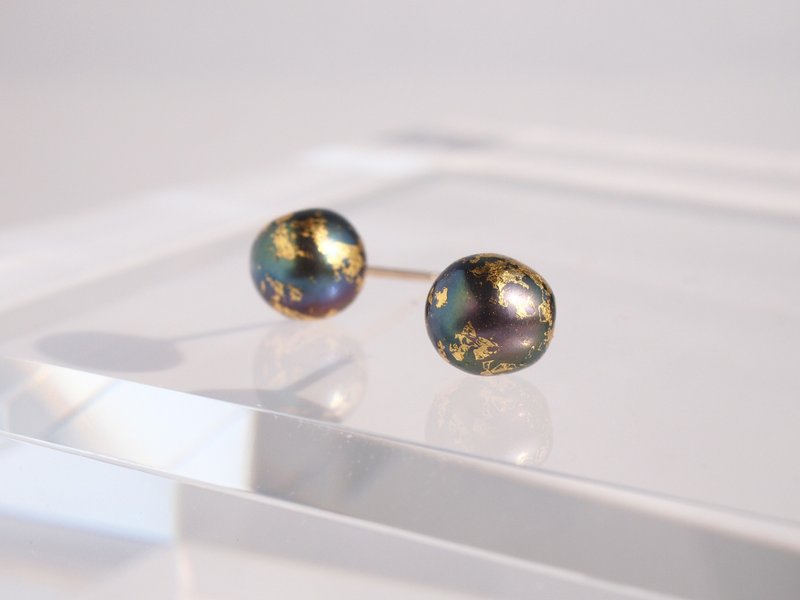金箔パール　ピアス・イヤリング　the planet earth 7-8mm    14kgf　スタッド　地球ピアス - 耳環/耳夾/耳骨夾 - 珍珠 藍色