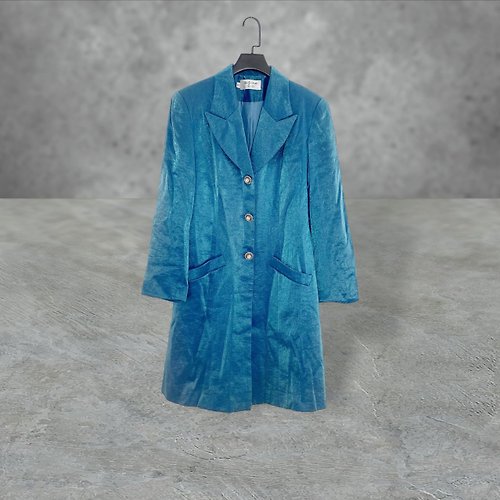 蘿綺莉蕾芭索 二手 藍色 珠光 口袋 合身 長版 西裝 外套 OPME22