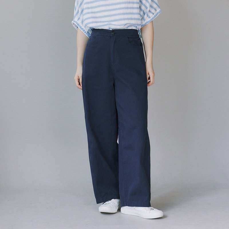【Simply Yours】側條純棉寬褲 藍F - 女長褲 - 棉．麻 藍色