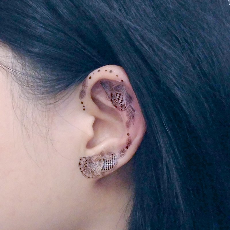 [Fantasy] Hannah tattoo [pseudo] earrings/earrings 2.0 - ต่างหู - กระดาษ สีดำ