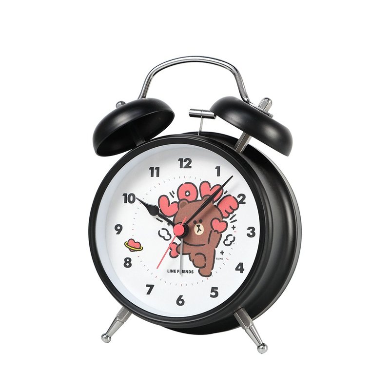 LINE FRIENDS 公式認定 l Xiongda LOVE メタルサイレントリンギング目覚まし時計置時計 - 時計 - 金属 ブラック