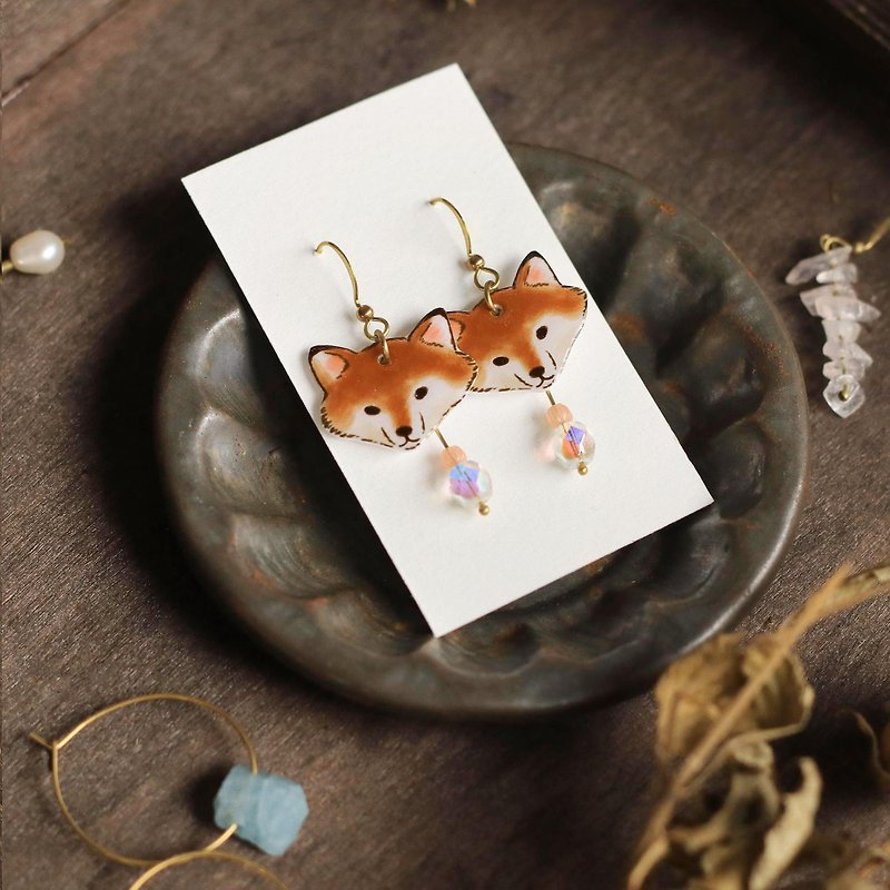 Small animal mini handmade earrings - forest fox can be changed - ต่างหู - เรซิน สีนำ้ตาล